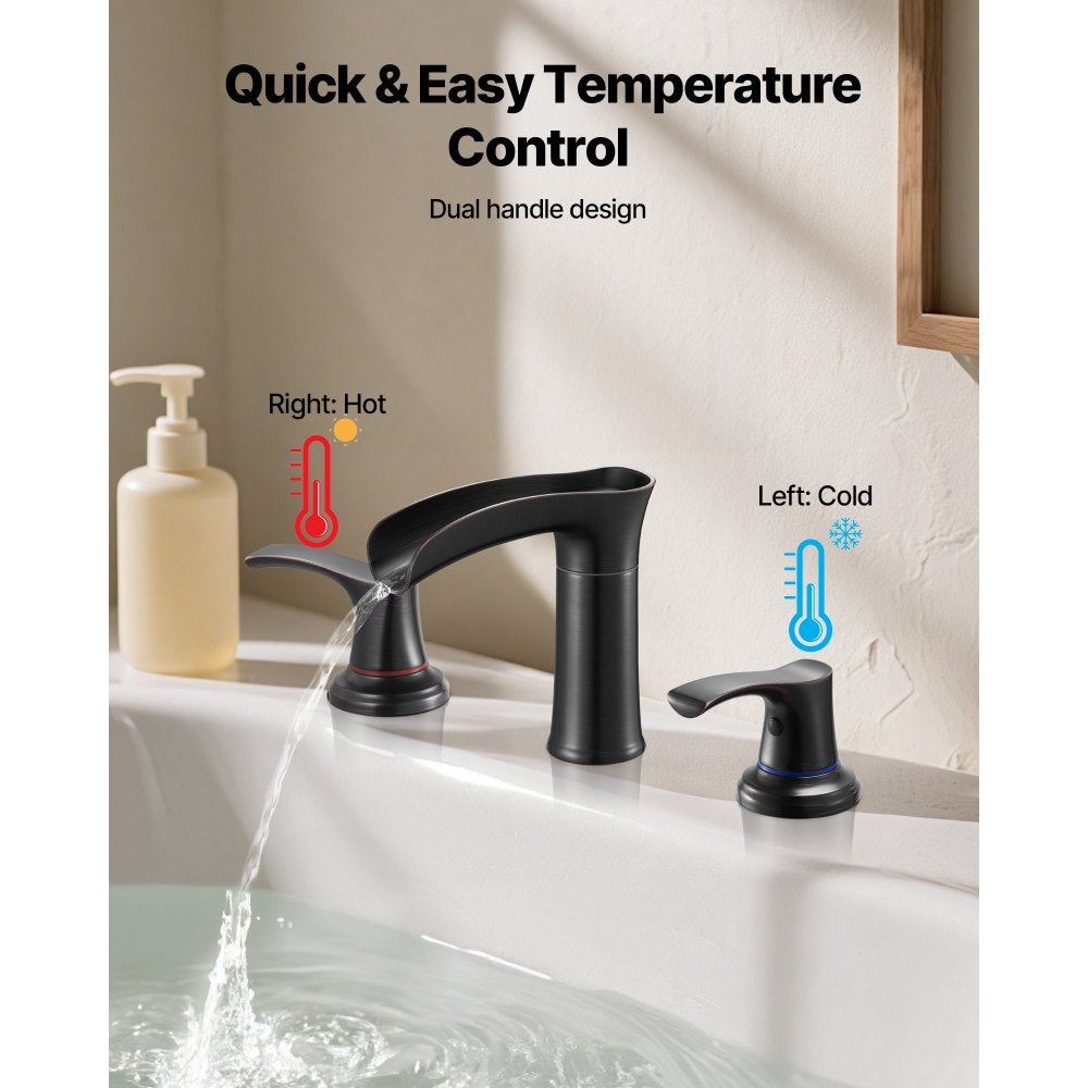 VEVOR Roman Tub Faucet, 3 Hole Waterfall Bathtub Faucet, Zinc Alloy Bath Tubs Faucets Set with 2 Handles, Deck Mount Bath Tub Faucets Set for Pet Washing, Baby Care, Adult Bathing, Oil-Rubbed Bronze