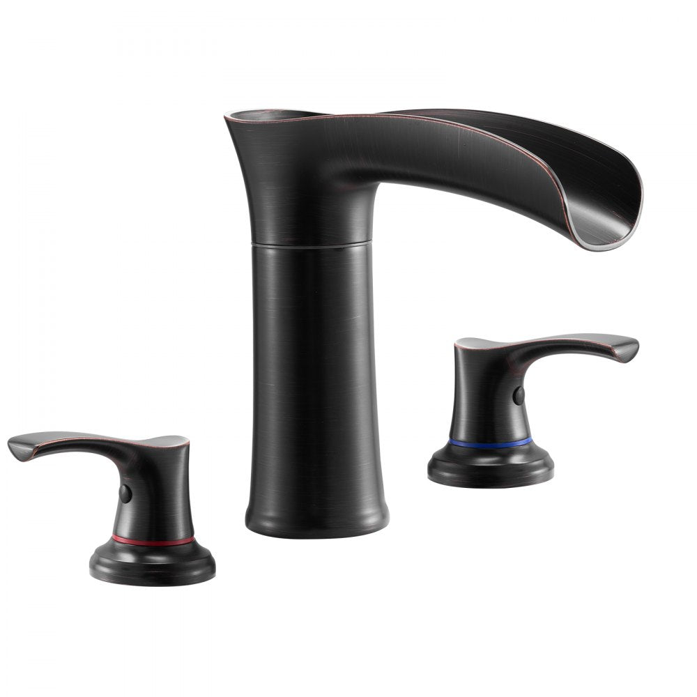 VEVOR Roman Tub Faucet, 3 Hole Waterfall Bathtub Faucet, Zinc Alloy Bath Tubs Faucets Set with 2 Handles, Deck Mount Bath Tub Faucets Set for Pet Washing, Baby Care, Adult Bathing, Oil-Rubbed Bronze