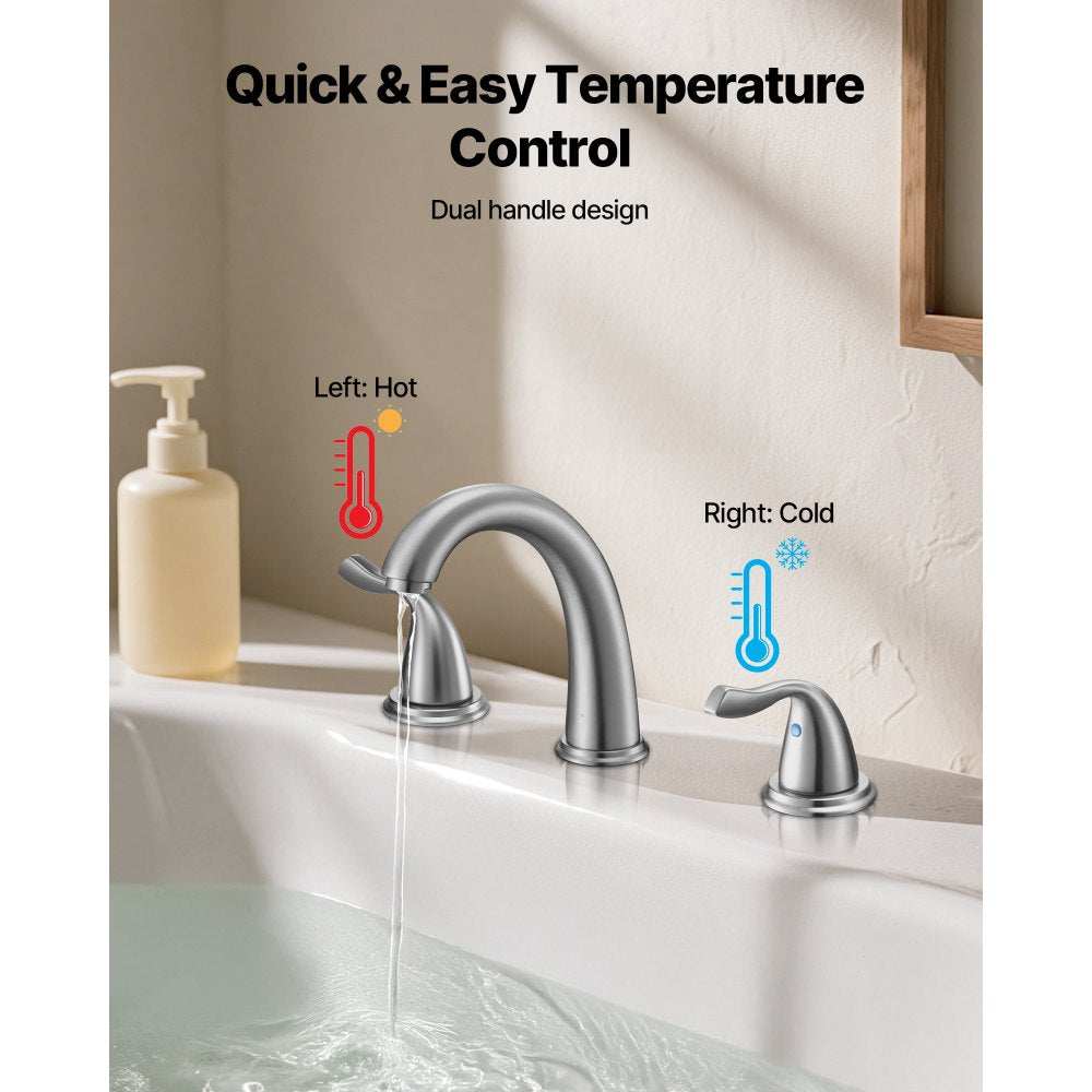 VEVOR Roman Tub Faucet, 3 Hole Waterfall Bathtub Faucet, Gooseneck Bath Tubs Faucets Set with 2 Handles, Roman Tub Faucets Deck Mount for Adult Bathing, Brushed Stainless Steel, High Arc Spout
