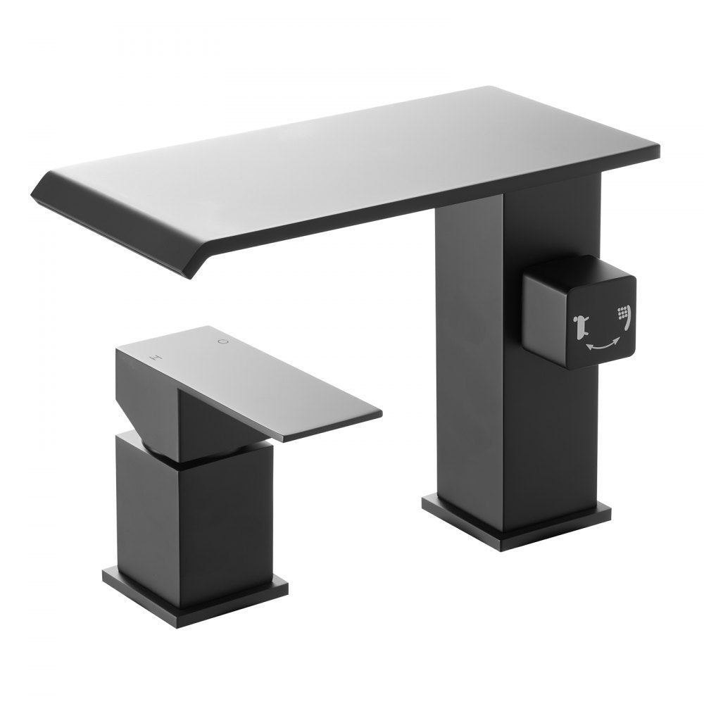 VEVOR Roman Tub Faucet, 3 Hole Waterfall Bathtub Faucet, Roman Bathtub Faucets Set with Shower Head & 1 Handle, Deck Mount Bath Tub Faucets Set for Pet Washing, Baby Care, Adult Bathing, Matte Black
