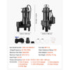 VEVOR Submersible Sump Pump 1/2 HP 5400 GPH Cast Iron Sewage/Effluent Pump, for Basement Septic Tank Residential, Automatic Tethered Float Switch, 2-Inch NPT Discharge, 22 ft Lift, IPX8 Waterproof