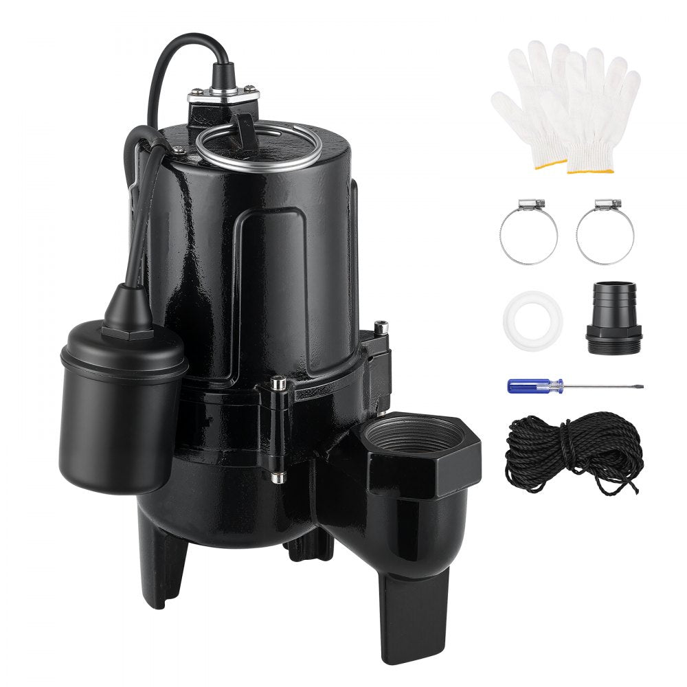 VEVOR Submersible Sump Pump 1/2 HP 6900 GPH Cast Iron Sewage/Effluent Pump, for Basement Septic Tank Residential, Automatic Tethered Float Switch, 2-Inch NPT Discharge, 20 ft Lift, IPX8 Waterproof