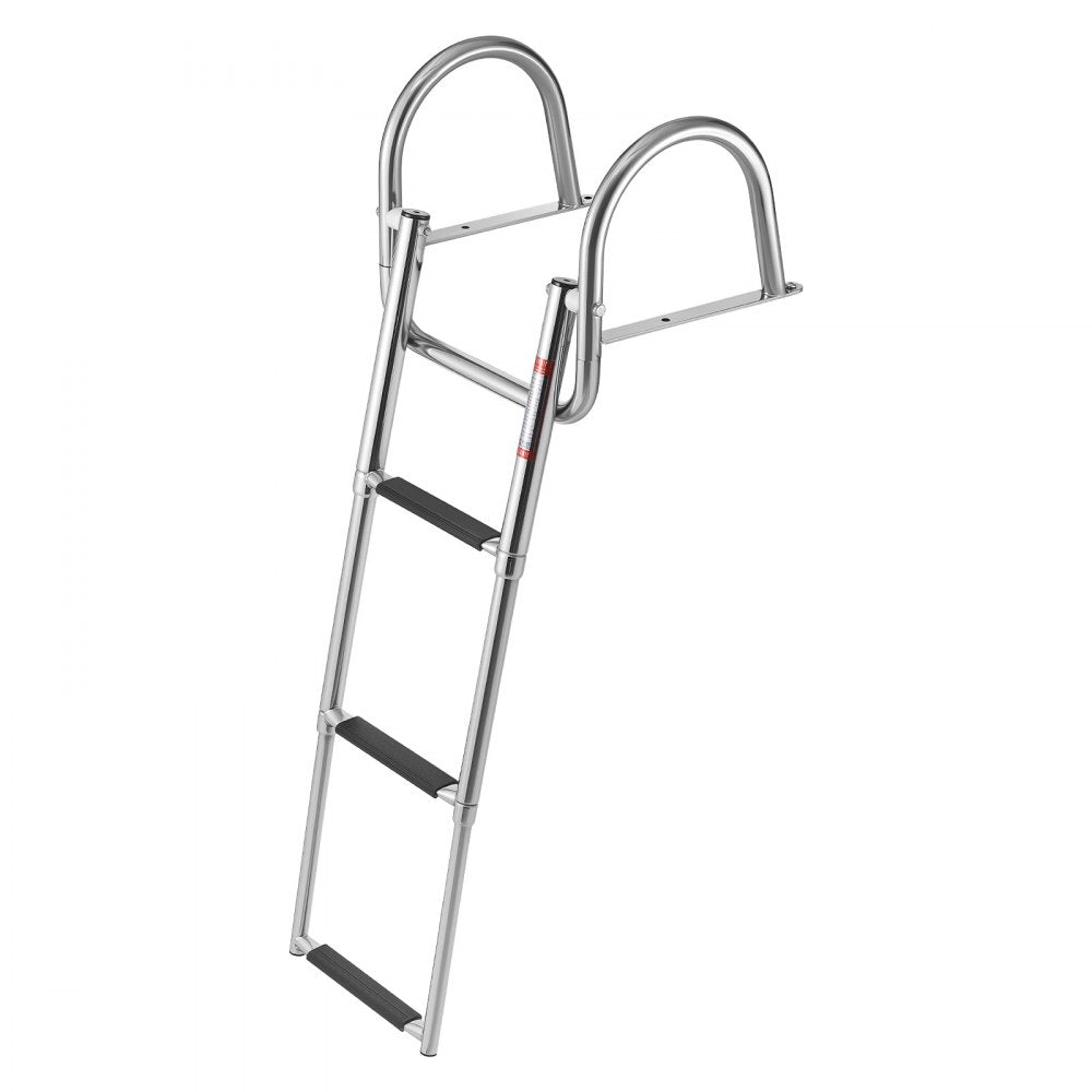 VEVOR Boat Ladder, 3 Steps, Stainless Steel Telescoping Folding Swim Deck Ladder for Rear Entry Inboard, 600 lbs Capacity with Wide Anti-Slip Steps & Handrails, for Outboards, Yacht, Pontoon Boats