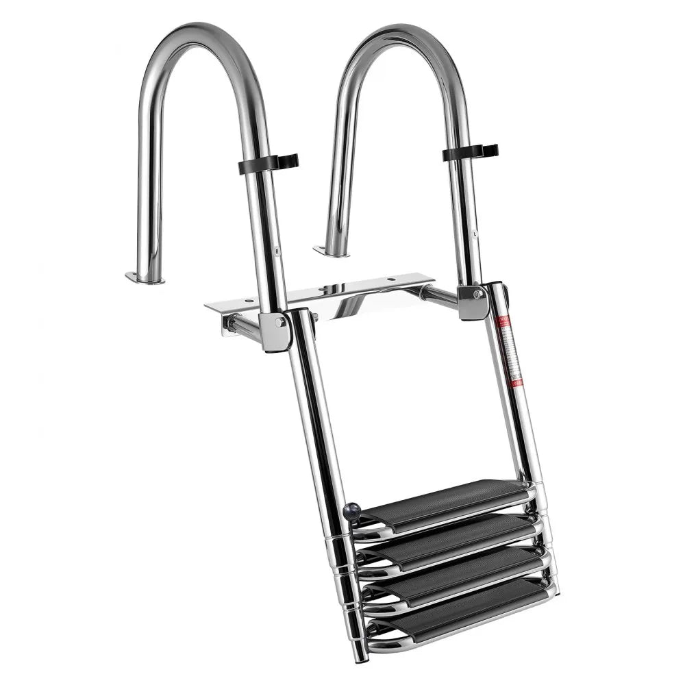 VEVOR Boat Ladder, 4 Steps, Stainless Steel Telescoping Folding Swim Deck Ladder for Rear Entry Inboard, 600lbs Capacity with Extra Wide Anti-Slip Steps & Handrails, for Outboards, Yacht, Pontoon Boat
