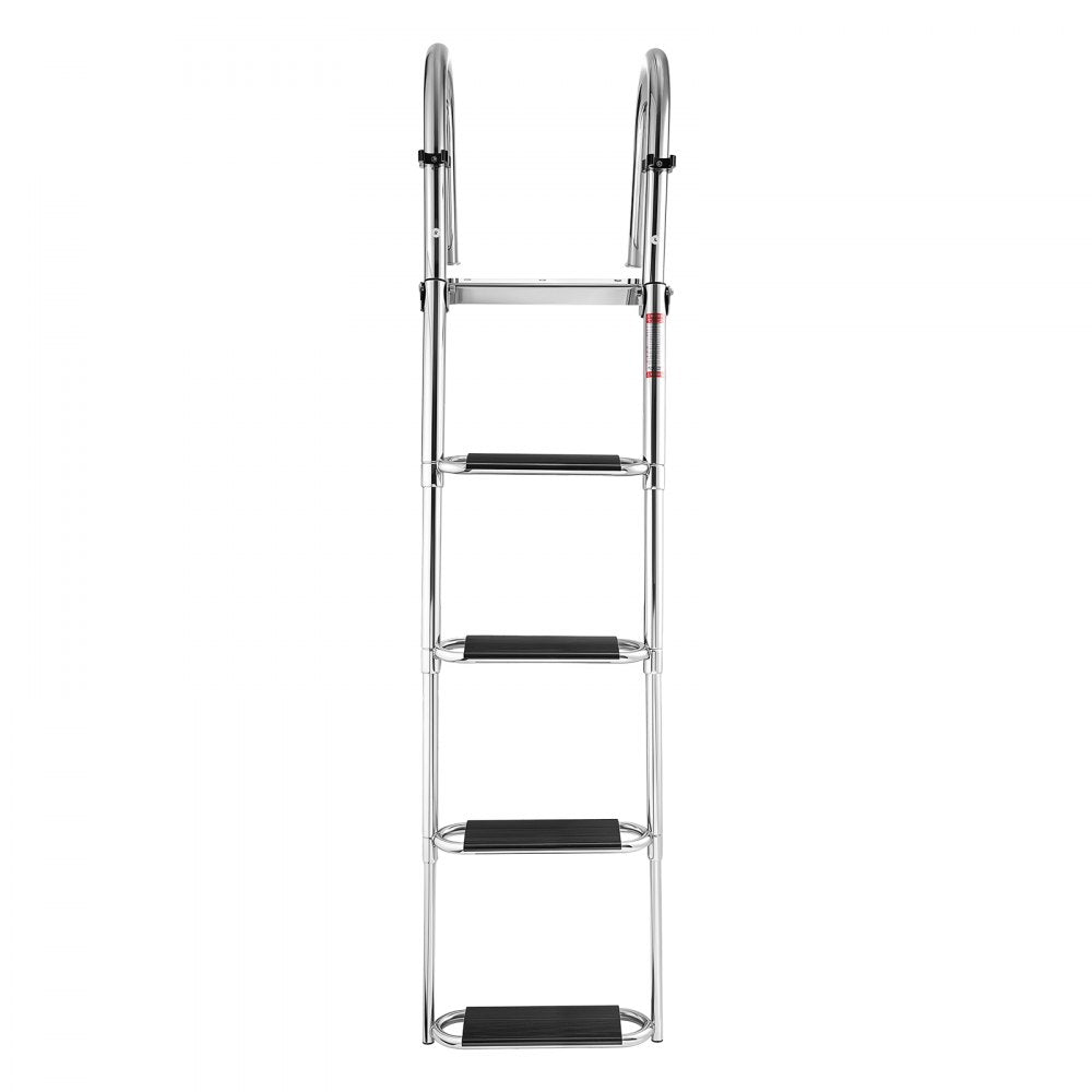 VEVOR Boat Ladder, 4 Steps, Stainless Steel Telescoping Folding Swim Deck Ladder for Rear Entry Inboard, 600lbs Capacity with Extra Wide Anti-Slip Steps & Handrails, for Outboards, Yacht, Pontoon Boat