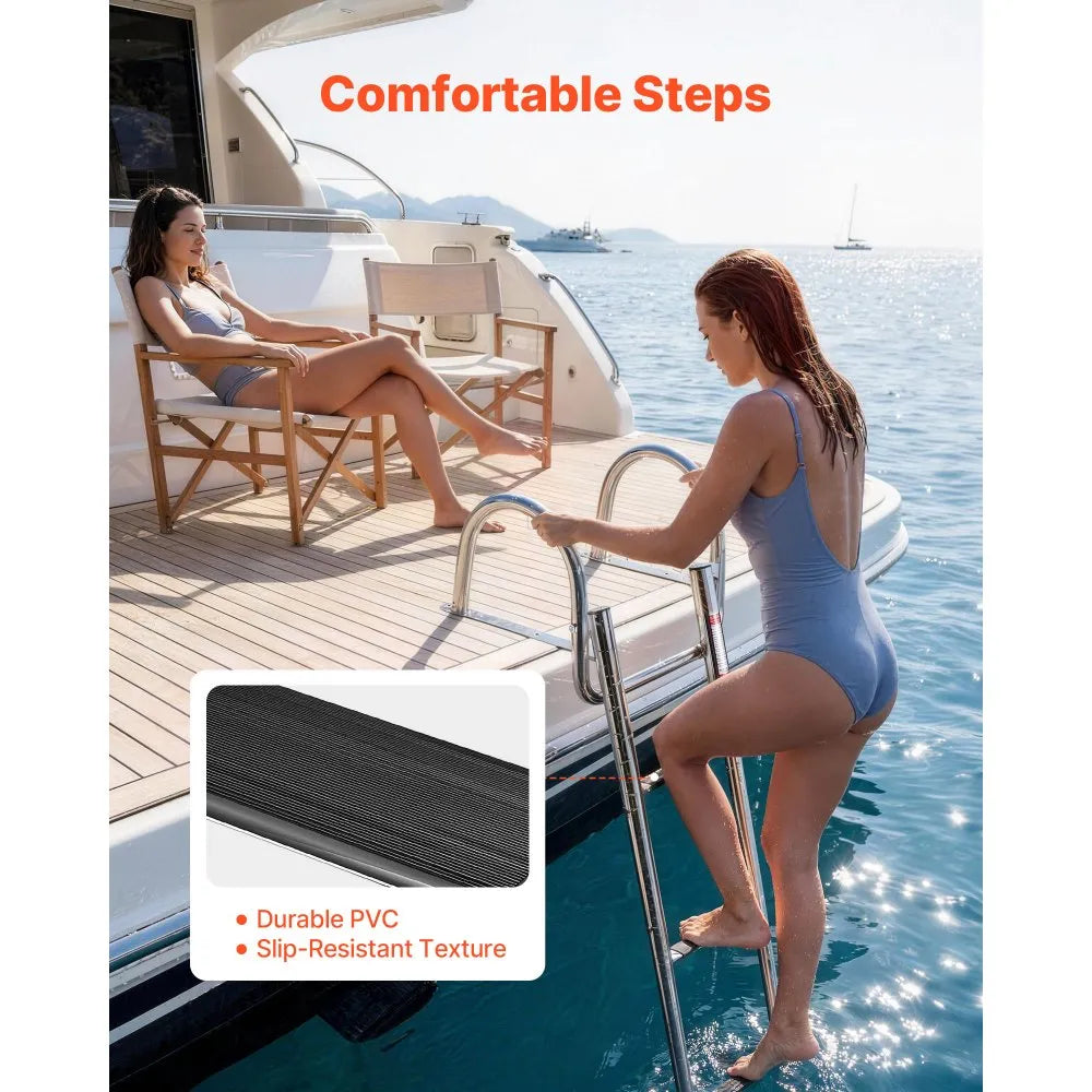 VEVOR Boat Ladder, 4 Steps, Stainless Steel Telescoping Folding Swim Deck Ladder for Rear Entry Inboard, 600 lbs Capacity with Wide Anti-Slip Steps & Handrails, for Outboards, Yacht, Pontoon Boats