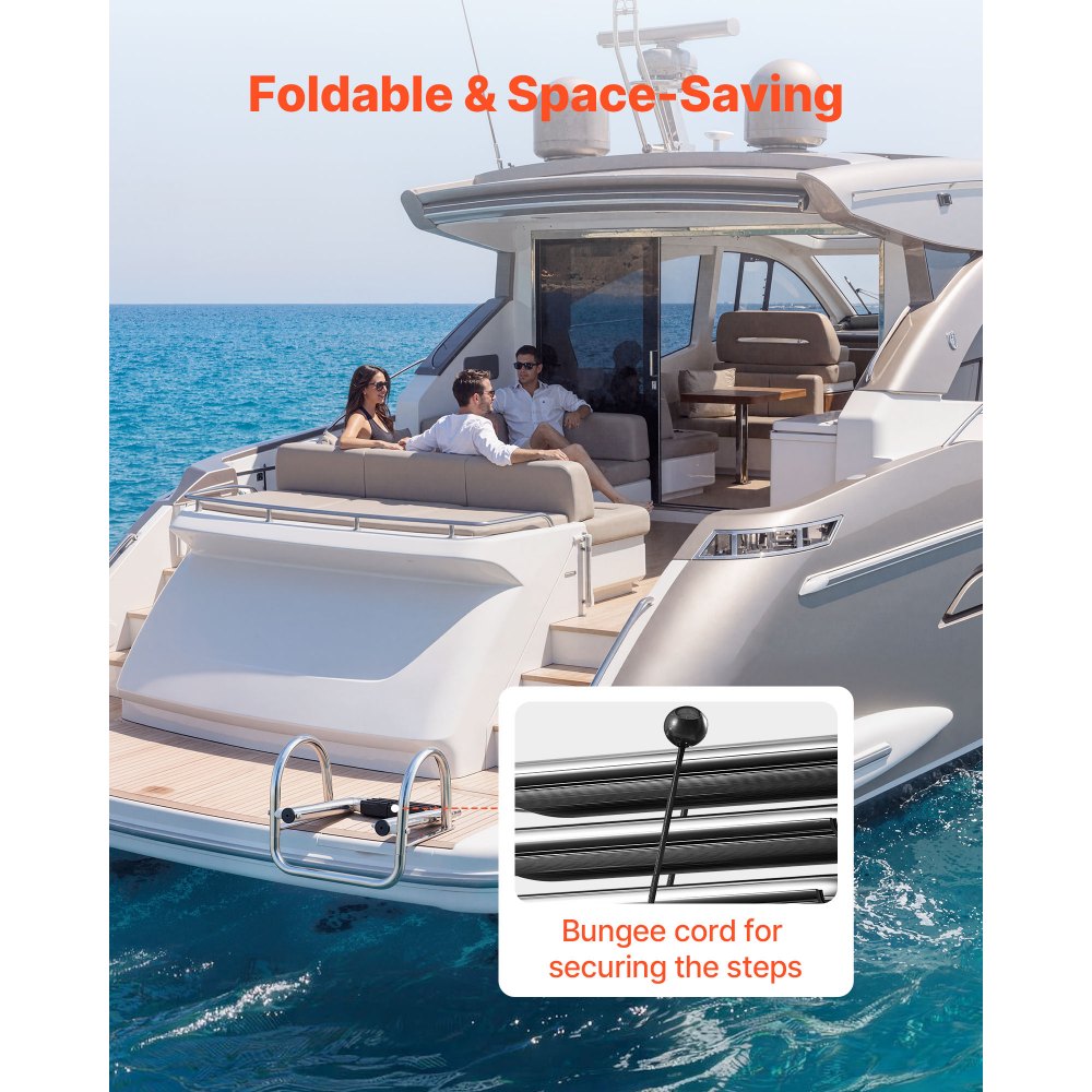 VEVOR Boat Ladder, 4 Steps, Stainless Steel Telescoping Folding Swim Deck Ladder for Rear Entry Inboard, 600 lbs Capacity with Wide Anti-Slip Steps & Handrails, for Outboards, Yacht, Pontoon Boats