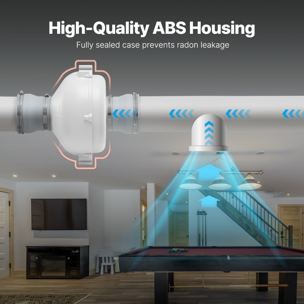 VEVOR 4 to 4.5 inch Radon Mitigation Fan System, Quiet 190 CFM Radon Mitigation Kit with 2 Couplers, Waterproof Radon Fan Electric Inline Duct Fan Exhaust Fan for Indoor Outdoor Ventilation