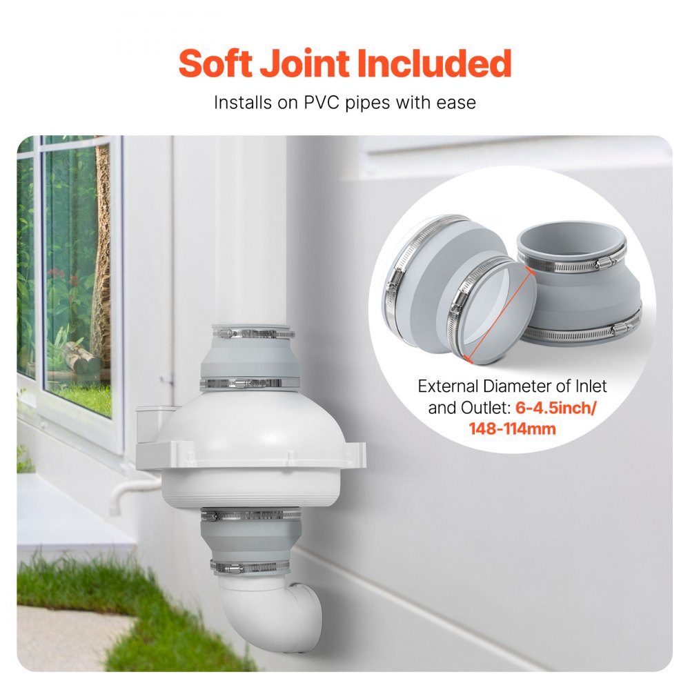 VEVOR 4 to 4.5 inch Radon Mitigation Fan System, Quiet 380 CFM Radon Mitigation Kit with 2 Couplers, Waterproof Radon Fan Electric Inline Duct Fan Exhaust Fan for Indoor Outdoor Ventilation