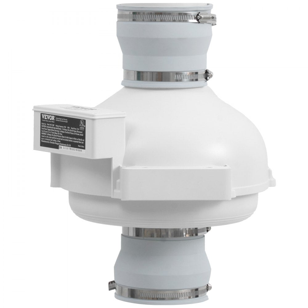 VEVOR 4 to 4.5 inch Radon Fan Installation Kit, Quiet 190CFM Radon Mitigation Fan System Kit with 2 Couplers, Pressure Indicator, Waterproof Inline Duct Fan Exhaust Fan for Indoor Outdoor Ventilation