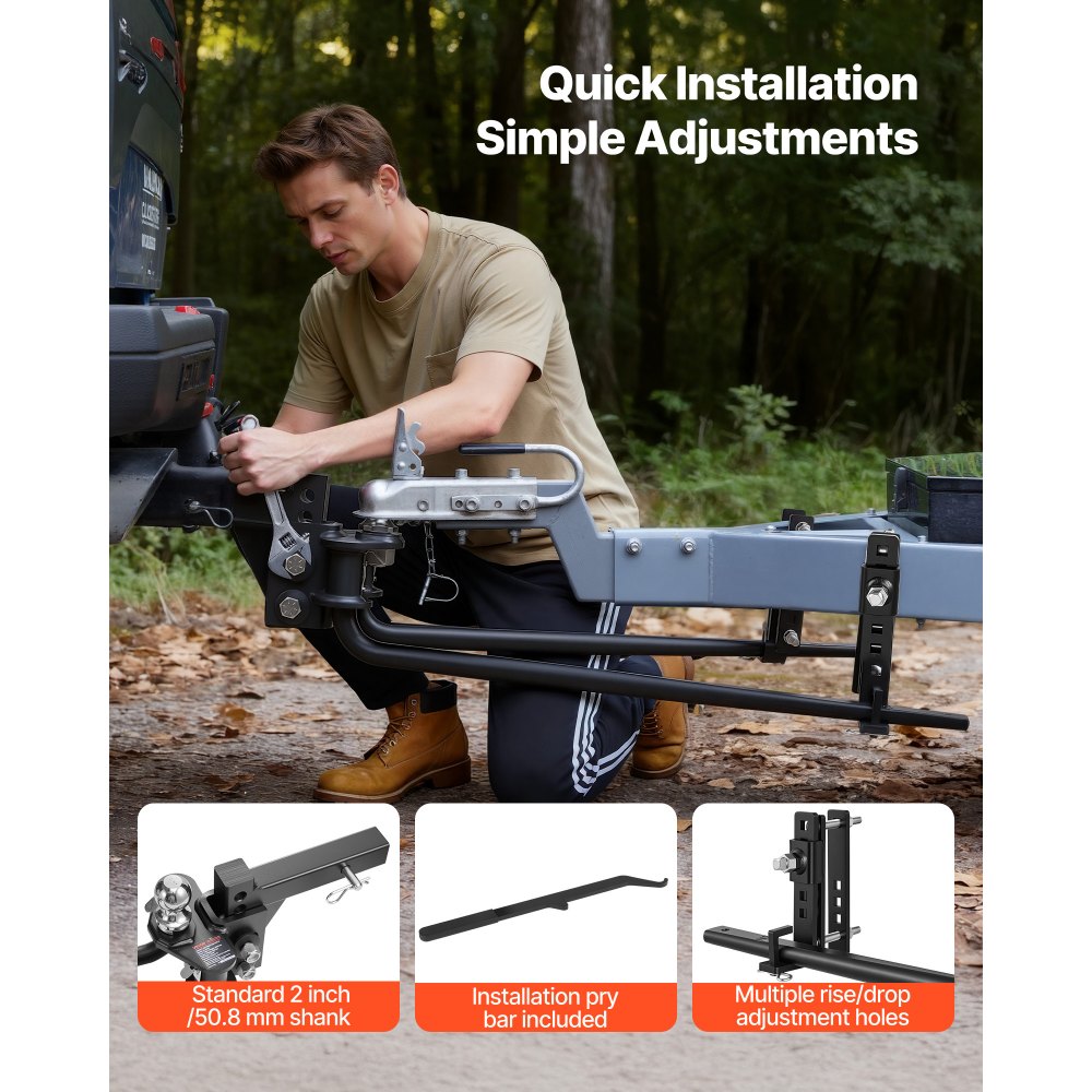 VEVOR Weight Distribution Hitch, 8000 lbs Max. Towing with Sway Control, Weight Distributing Hitches Kit for Trailers & RVs, 800 lbs Max. Tongue, 2 in Shank, 2-5/16 in Ball, Load Leveling Hitch