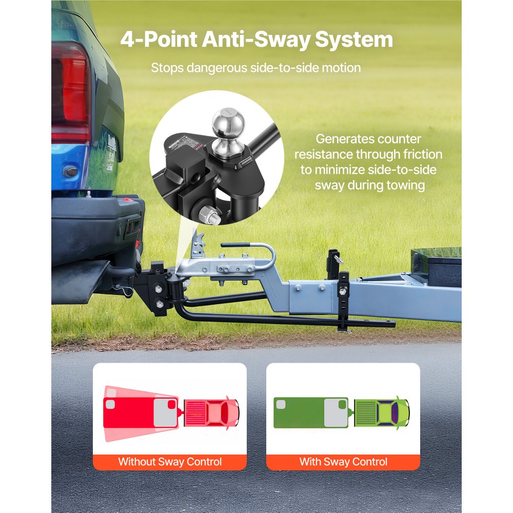 VEVOR Weight Distribution Hitch, 6000 lbs Max. Towing with Sway Control, Weight Distributing Hitches Kit for Trailers & RVs, 600 lbs Max. Tongue, 2 in Shank, 2-5/16 in Ball, Load Leveling Hitch