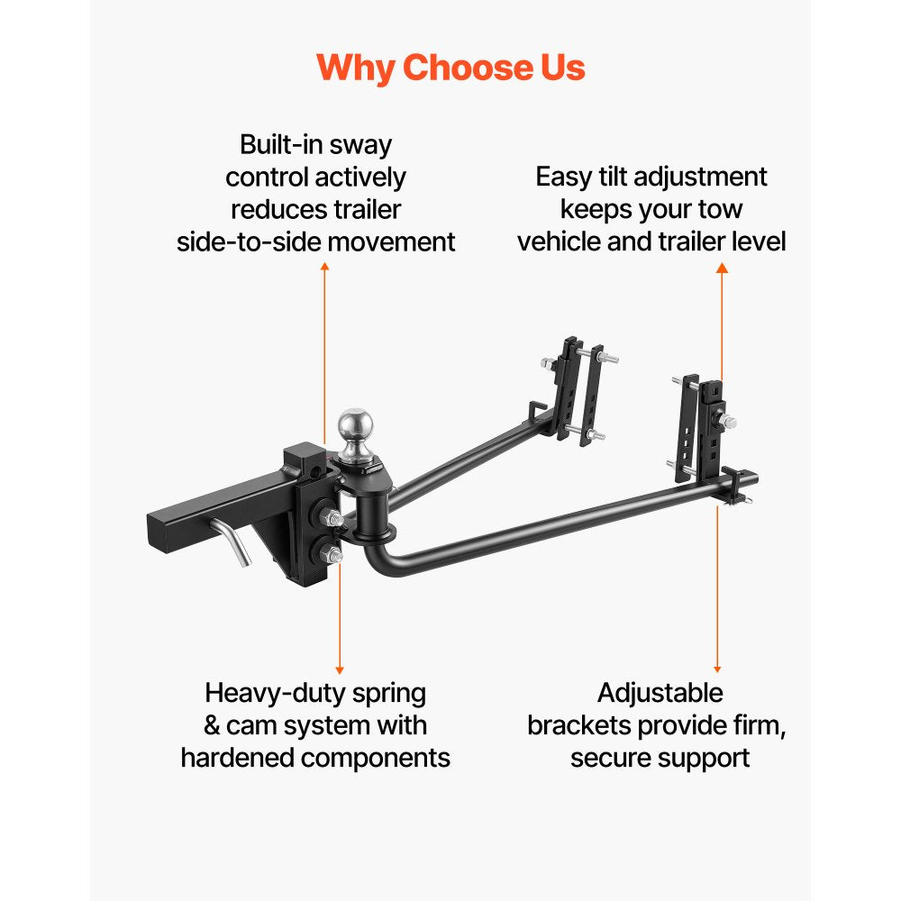 VEVOR Weight Distribution Hitch, 10000 lbs Max. Towing with Sway Control, Weight Distributing Hitches Kit for Trailers & RVs, 1000 lbs Max. Tongue, 2 in Shank, 2-5/16 in Ball, Load Leveling Hitch