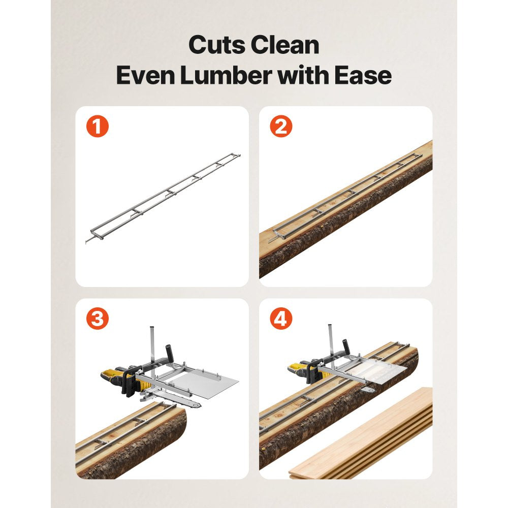 VEVOR Rail Mill Guide System, 15 ft 6 Crossbar Chainsaw Mill Kits, Aluminum Saw Milling Rails System Works with Chainsaw, 4 Wedges, Adjustable Rail Milling Guide Kit for Builders Woodworkers