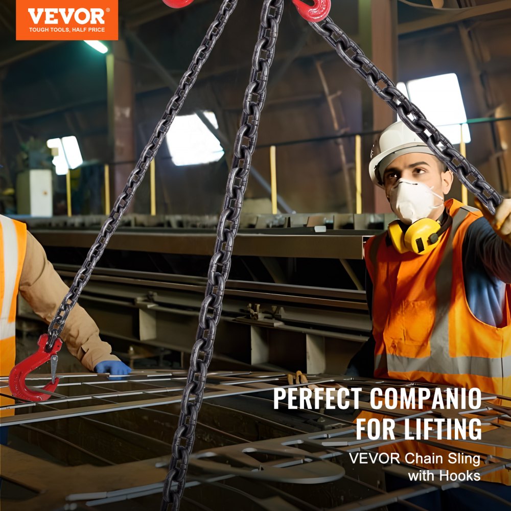 VEVOR Chain Sling, 1/4 inch x 5 ft Lifting Chains with Hooks, G80 Engine Chain Hoist Lifts, 6600 lbs/3 Ton Lifting Sling Chains for Engine Hoist, Engine Lift Chain with 4 Leg Grab Hooks and Adjusters