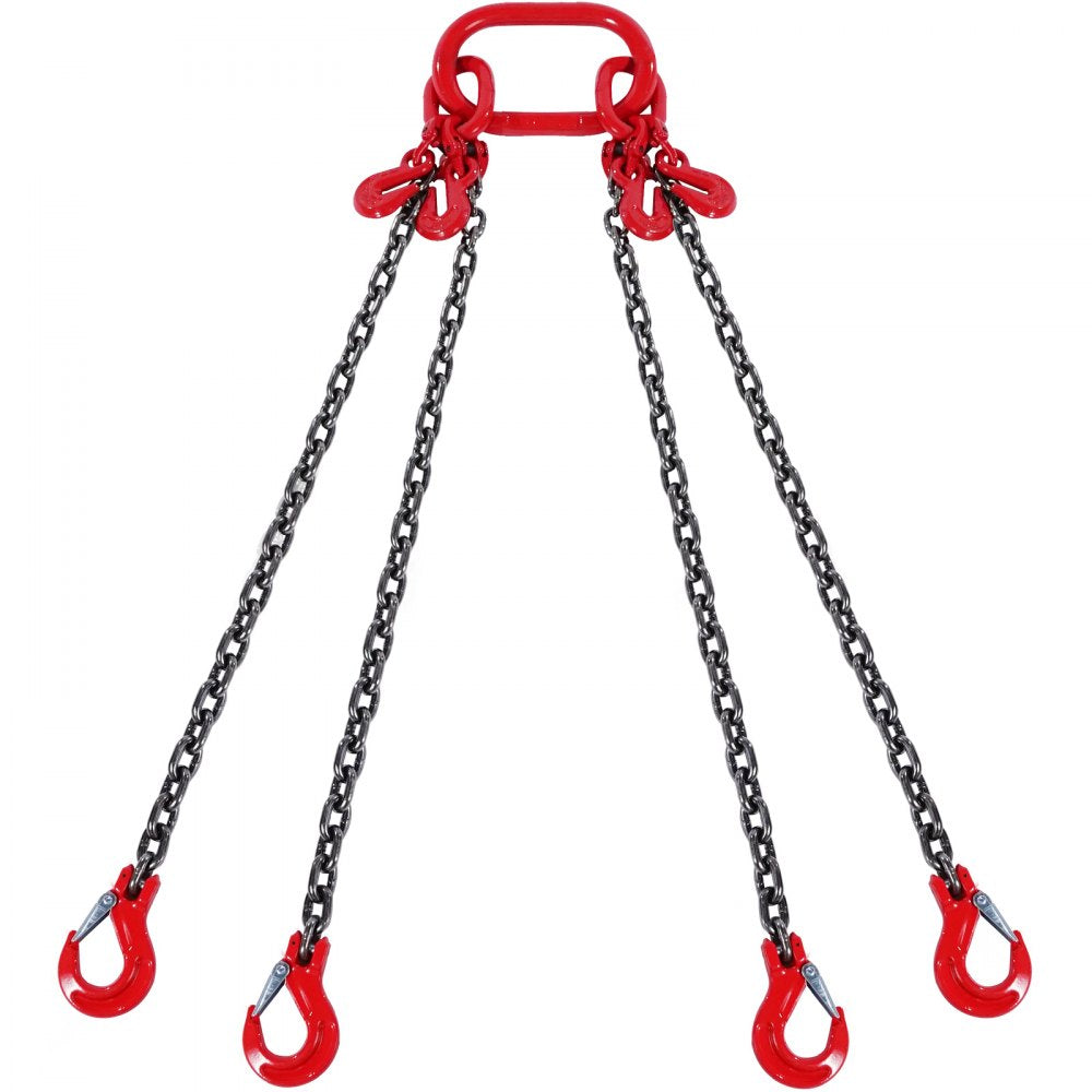 VEVOR Chain Sling, 1/4 inch x 5 ft Lifting Chains with Hooks, G80 Engine Chain Hoist Lifts, 6600 lbs/3 Ton Lifting Sling Chains for Engine Hoist, Engine Lift Chain with 4 Leg Grab Hooks and Adjusters