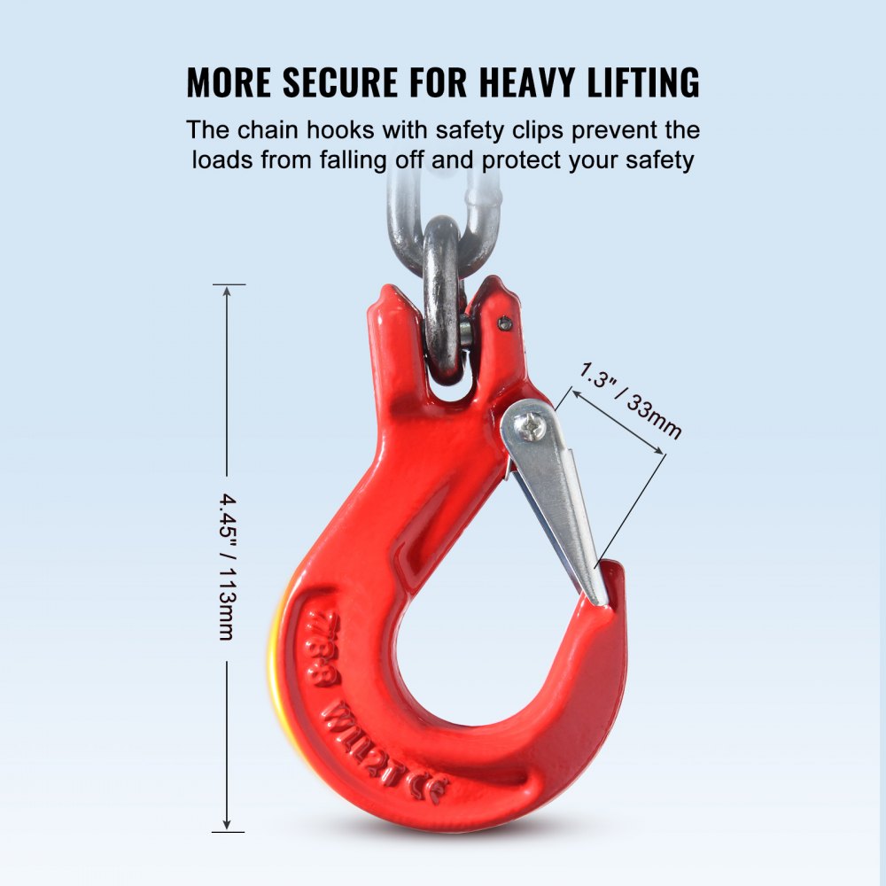 VEVOR Chain Sling, 5/16 inch x 10 ft Lifting Chains with Hooks, G80 Engine Chain Hoist Lifts, 11000 lbs/5 Ton Lifting Sling Chains for Engine Hoist, Engine Lift Chain with 4 Leg Grab Hooks & Adjusters