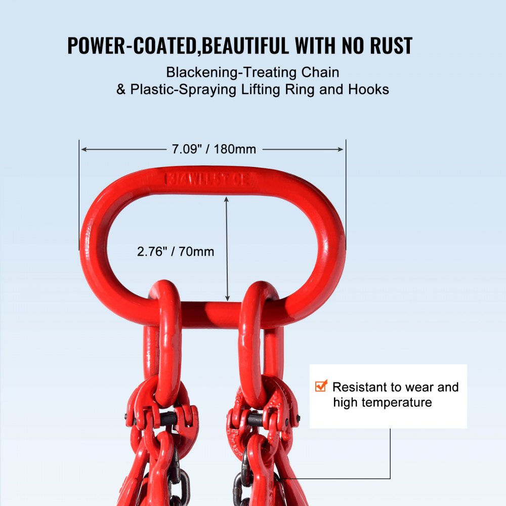 VEVOR Chain Sling, 5/16 inch x 10 ft Lifting Chains with Hooks, G80 Engine Chain Hoist Lifts, 11000 lbs/5 Ton Lifting Sling Chains for Engine Hoist, Engine Lift Chain with 4 Leg Grab Hooks & Adjusters