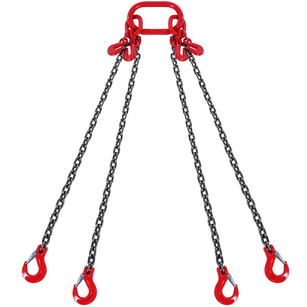 VEVOR Chain Sling, 5/16 inch x 10 ft Lifting Chains with Hooks, G80 Engine Chain Hoist Lifts, 11000 lbs/5 Ton Lifting Sling Chains for Engine Hoist, Engine Lift Chain with 4 Leg Grab Hooks & Adjusters