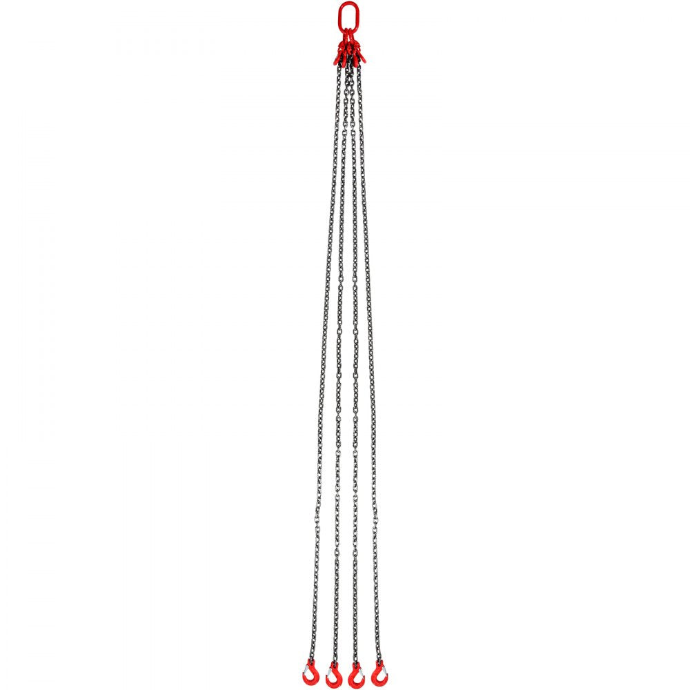 VEVOR Chain Sling, 5/16 inch x 10 ft Lifting Chains with Hooks, G80 Engine Chain Hoist Lifts, 11000 lbs/5 Ton Lifting Sling Chains for Engine Hoist, Engine Lift Chain with 4 Leg Grab Hooks & Adjusters
