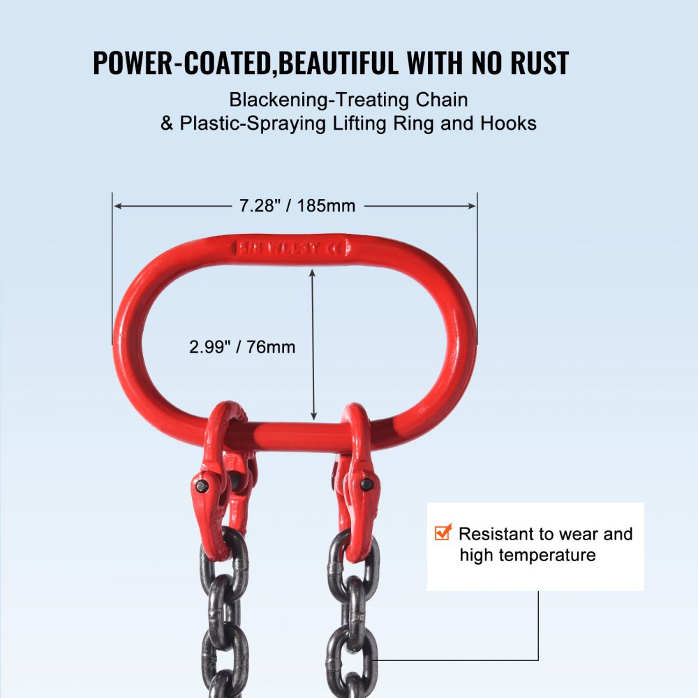 VEVOR Chain Sling, 5/16 inch x 5 ft Lifting Chains with Hooks, G80 Engine Chain Hoist Lifts, 6600 lbs/3 Ton Capacity Lifting Sling Chains for Engine Hoist, Engine Lift Chain with 2 Leg Grab Hooks