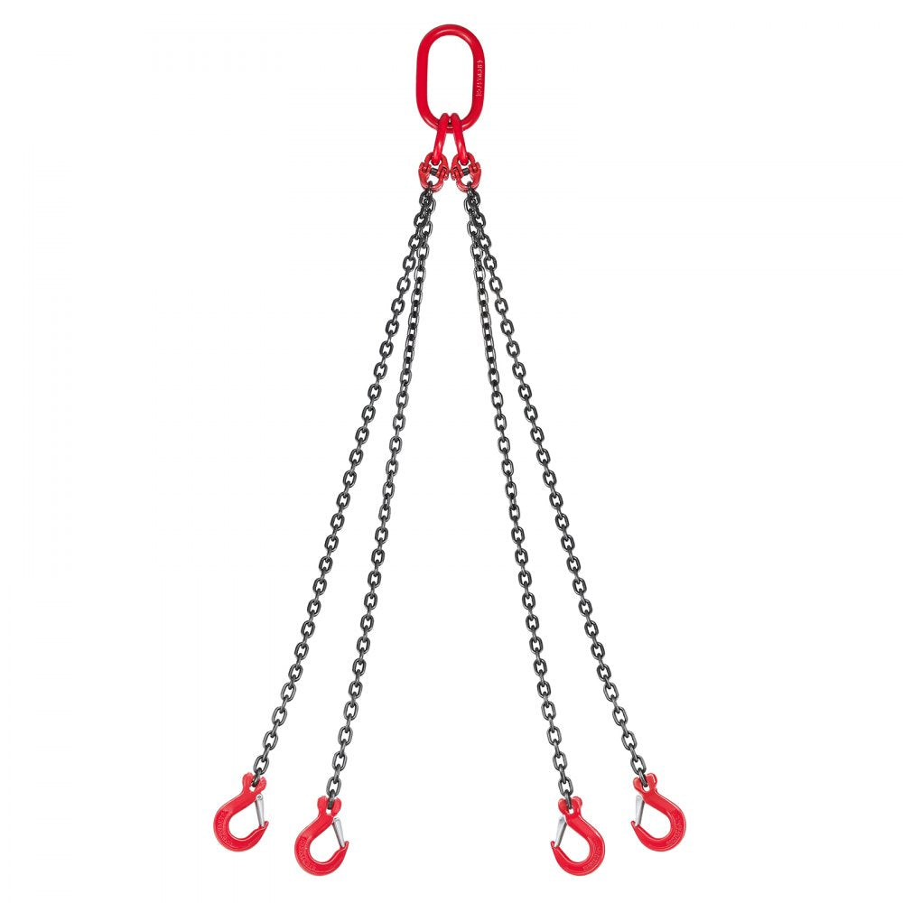 VEVOR Chain Sling, 1/4 in x 5 ft Lifting Chains with 4 Leg Grab Hooks, Heavy Duty G80 Alloy Steel Lifting Sling, 6600LBS Capacity, Adjustable Engine Chain Hoist Lifts for Cargo Security Towing