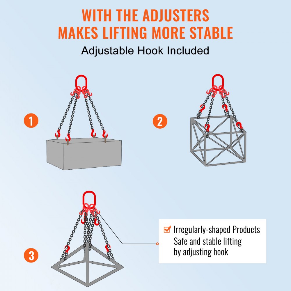 VEVOR Chain Sling, 5/16 inch x 5 ft Lifting Chains with Hooks, G80 Engine Chain Hoist Lifts, 11000 lbs/5 Ton Lifting Sling Chains for Engine Hoist, Engine Lift Chain with 4 Leg Grab Hooks & Adjusters
