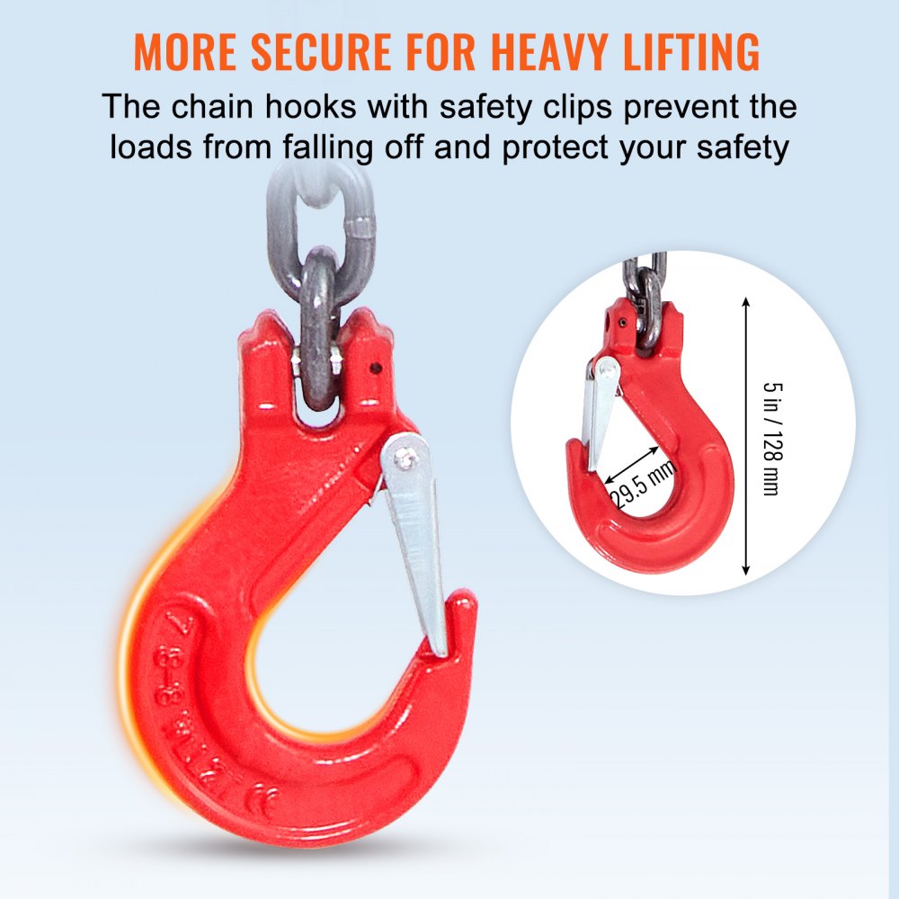 VEVOR Chain Sling, 5/16 inch x 5 ft Lifting Chains with Hooks, G80 Engine Chain Hoist Lifts, 11000 lbs/5 Ton Lifting Sling Chains for Engine Hoist, Engine Lift Chain with 4 Leg Grab Hooks & Adjusters