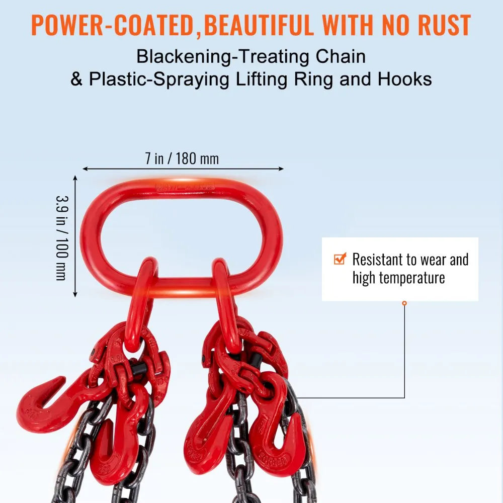 VEVOR Chain Sling, 5/16 inch x 5 ft Lifting Chains with Hooks, G80 Engine Chain Hoist Lifts, 11000 lbs/5 Ton Lifting Sling Chains for Engine Hoist, Engine Lift Chain with 4 Leg Grab Hooks & Adjusters