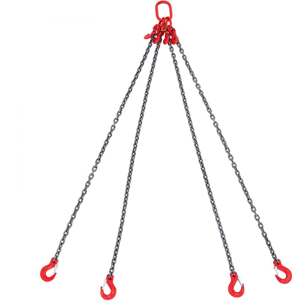 VEVOR Chain Sling, 5/16 inch x 5 ft Lifting Chains with Hooks, G80 Engine Chain Hoist Lifts, 11000 lbs/5 Ton Lifting Sling Chains for Engine Hoist, Engine Lift Chain with 4 Leg Grab Hooks & Adjusters