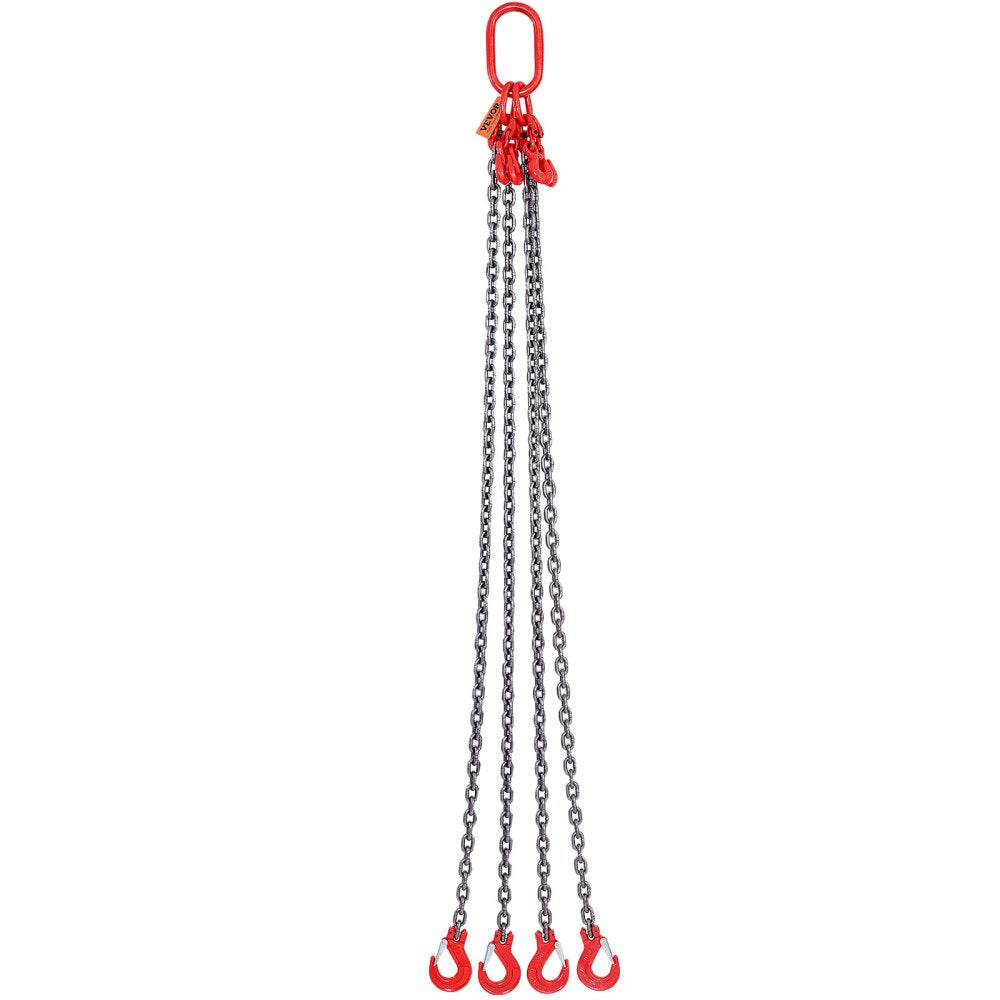 VEVOR Chain Sling, 5/16 inch x 5 ft Lifting Chains with Hooks, G80 Engine Chain Hoist Lifts, 11000 lbs/5 Ton Lifting Sling Chains for Engine Hoist, Engine Lift Chain with 4 Leg Grab Hooks & Adjusters