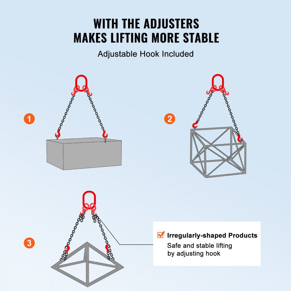 VEVOR Chain Sling, 3/8 inch x 6 ft Lifting Chains with Hooks, G80 Engine Chain Hoist Lifts, 11000 lbs/5 Ton Lifting Sling Chains for Engine Hoist, Engine Lift Chain with 2 Leg Grab Hooks and Adjusters