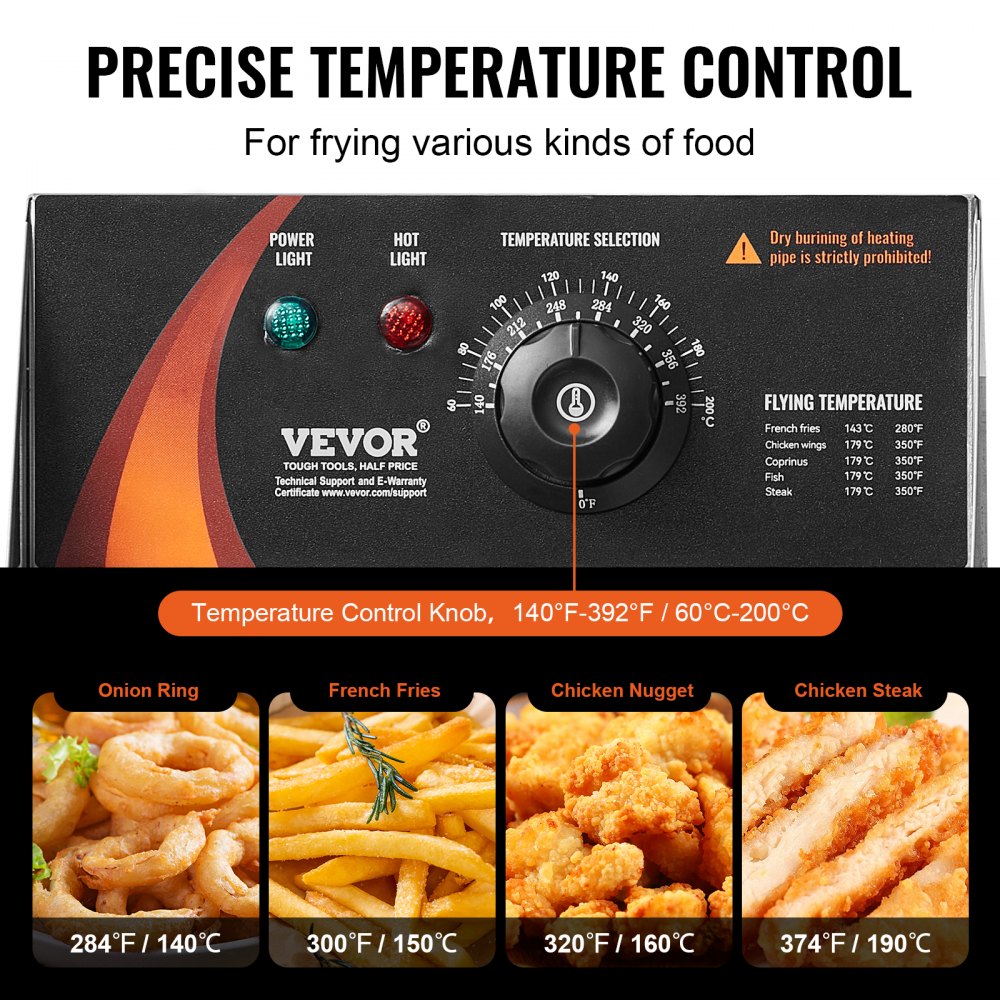VEVOR Commercial Deep Fryer, 3000W Electric Turkey Fryer with 3 Removable Baskets, Large Capacity 18Qt / 17L Stainless Steel Countertop Single Oil Fryer, for Kitchen Restaurant Use, Silver