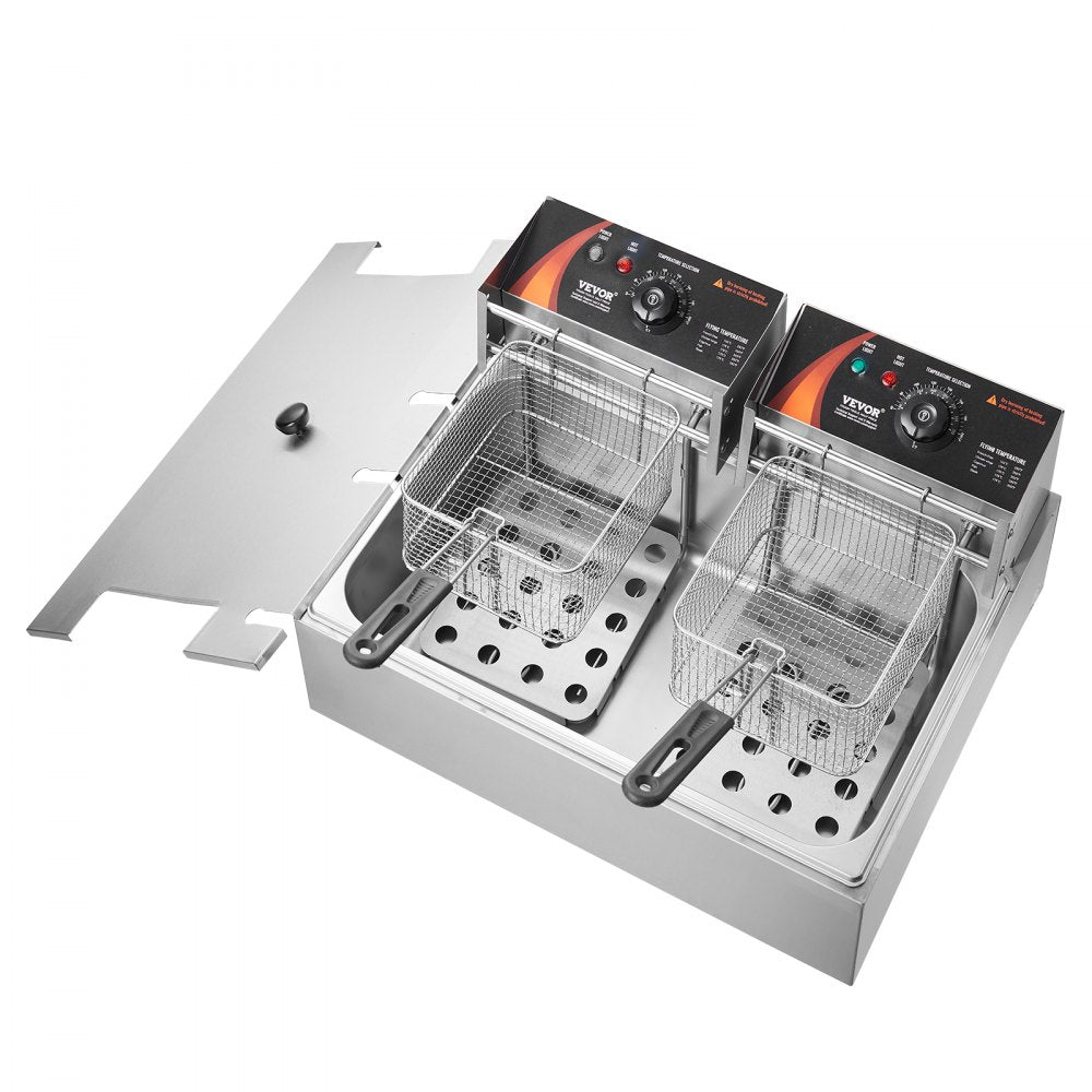 VEVOR Commercial Deep Fryer, 3000W Electric Turkey Fryer with 3 Removable Baskets, Large Capacity 18Qt / 17L Stainless Steel Countertop Single Oil Fryer, for Kitchen Restaurant Use, Silver