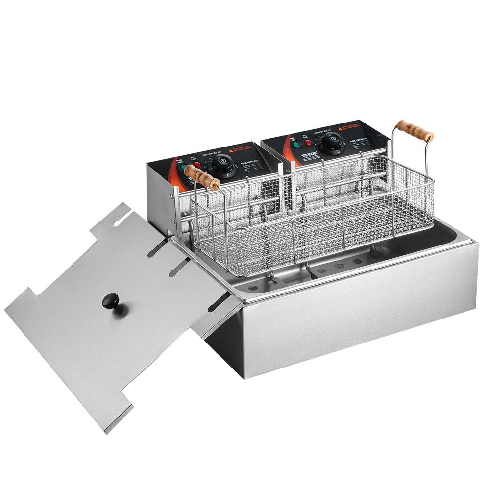 VEVOR Commercial Deep Fryer, 3000W Electric Turkey Fryer with 3 Removable Baskets, Large Capacity 18Qt / 17L Stainless Steel Countertop Single Oil Fryer, for Kitchen Restaurant Use, Silver