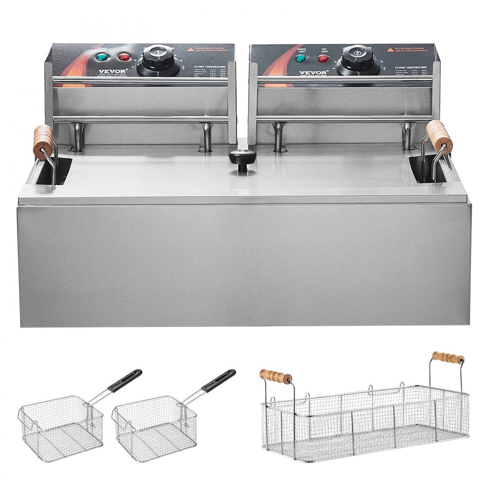 VEVOR Commercial Deep Fryer, 3000W Electric Turkey Fryer with 3 Removable Baskets, Large Capacity 18Qt / 17L Stainless Steel Countertop Single Oil Fryer, for Kitchen Restaurant Use, Silver