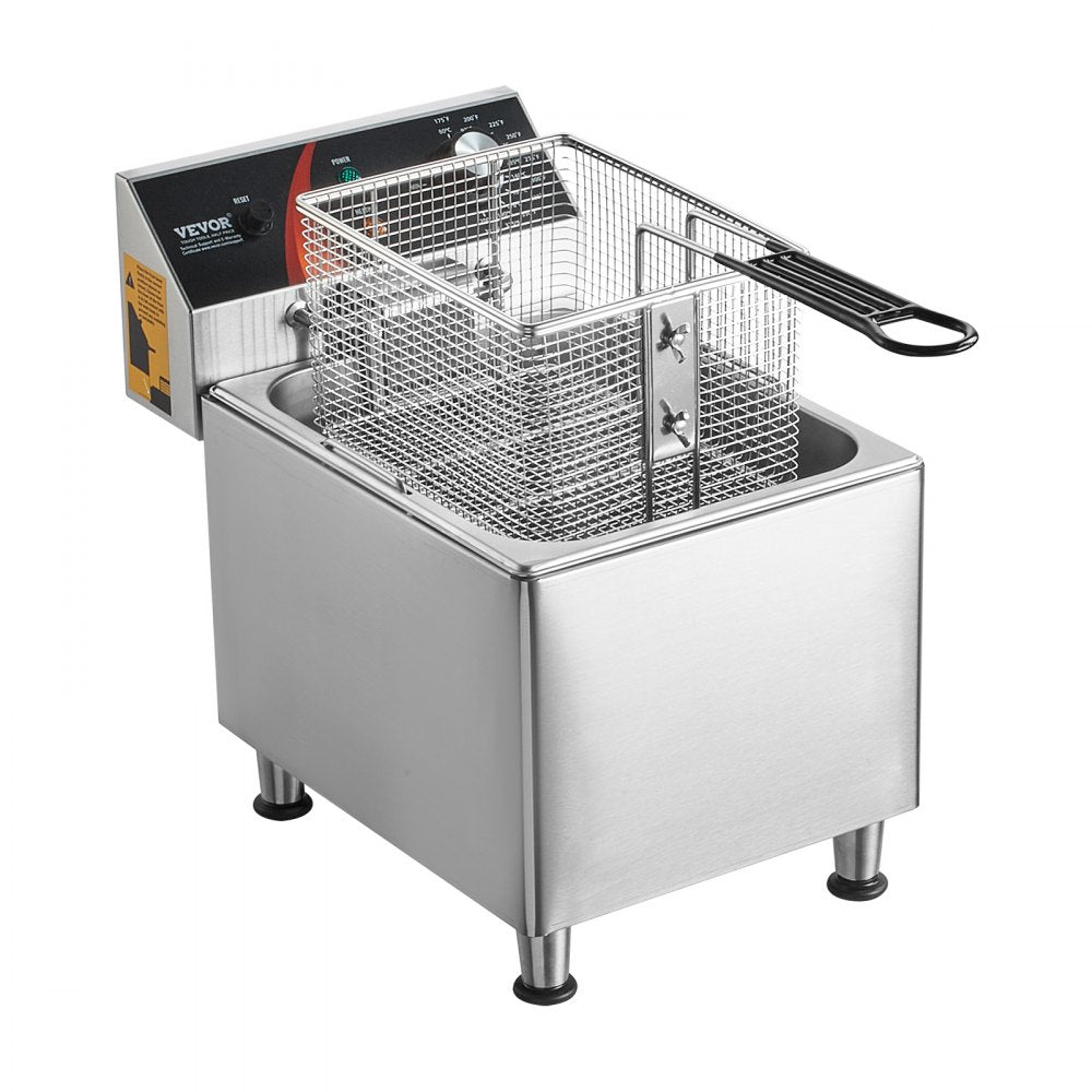 VEVOR Commercial Deep Fryer, 1750W Electric Countertop Fryer with Basket & Height-Adjustable Feet, 12Qt / 11.5L Stainless Steel Single Oil Fryer, Temp Control, Overheat Protection, for Restaurant Use