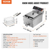 VEVOR Commercial Deep Fryer, 1500W Electric Countertop Fryer with Basket, 11.6Qt / 11L Stainless Steel Single Oil Fryer with Time & Temp Control, Overheat Protection, for Kitchen Restaurant Use