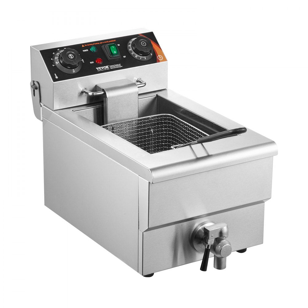 VEVOR Commercial Deep Fryer, 1500W Electric Countertop Fryer with Basket, 11.6Qt / 11L Stainless Steel Single Oil Fryer with Time & Temp Control, Overheat Protection, for Kitchen Restaurant Use