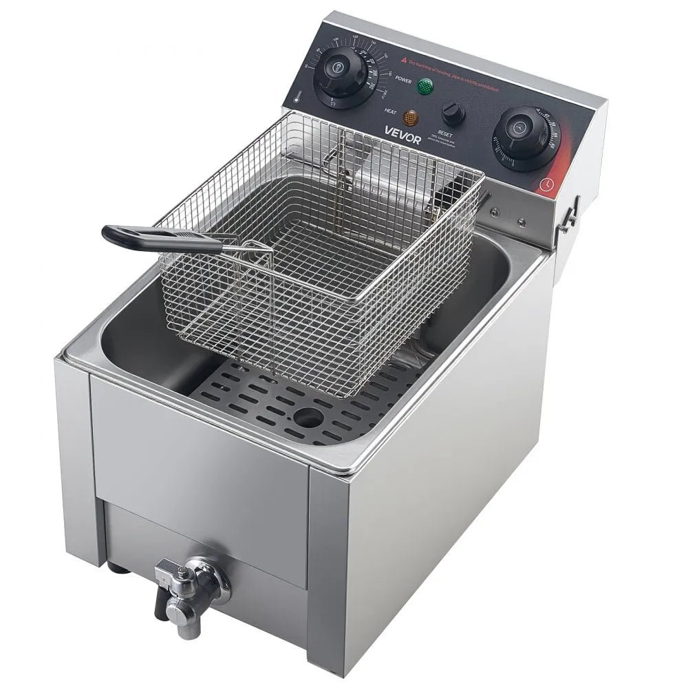 VEVOR Commercial Electric Deep Fryer, Oil Filtration Upgrade, 9.51 Qt, 1750W Stainless Steel Countertop Fryer with Basket and Lid, Temp Control, Oil Drain Valve for Commercial Restaurant Use, Silver