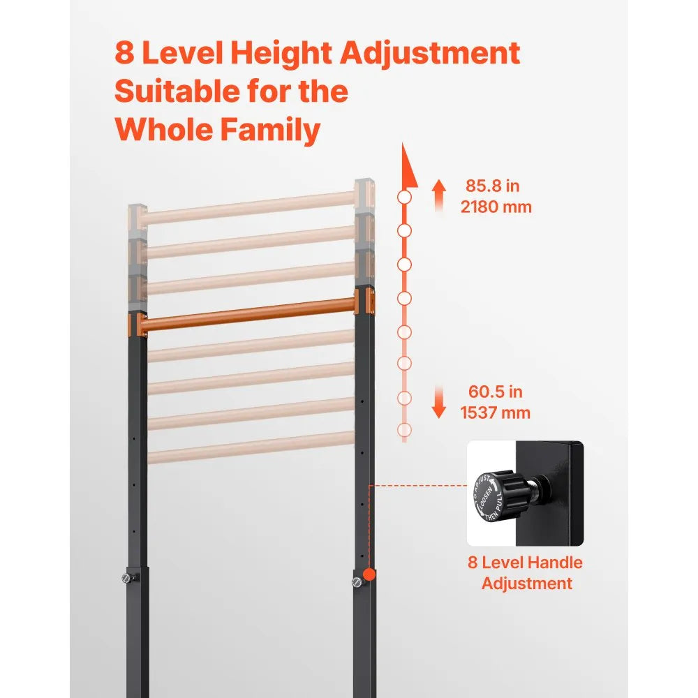 VEVOR Pull Up Bar, 330LBS Capacity Portable Pullup Bar Station, Pullup Bars Free Standing with H-Frame Structure & Heavy-Duty Steel Tube, 8 Level Height Adjustment Gravity Fitness for Arms Back Chest