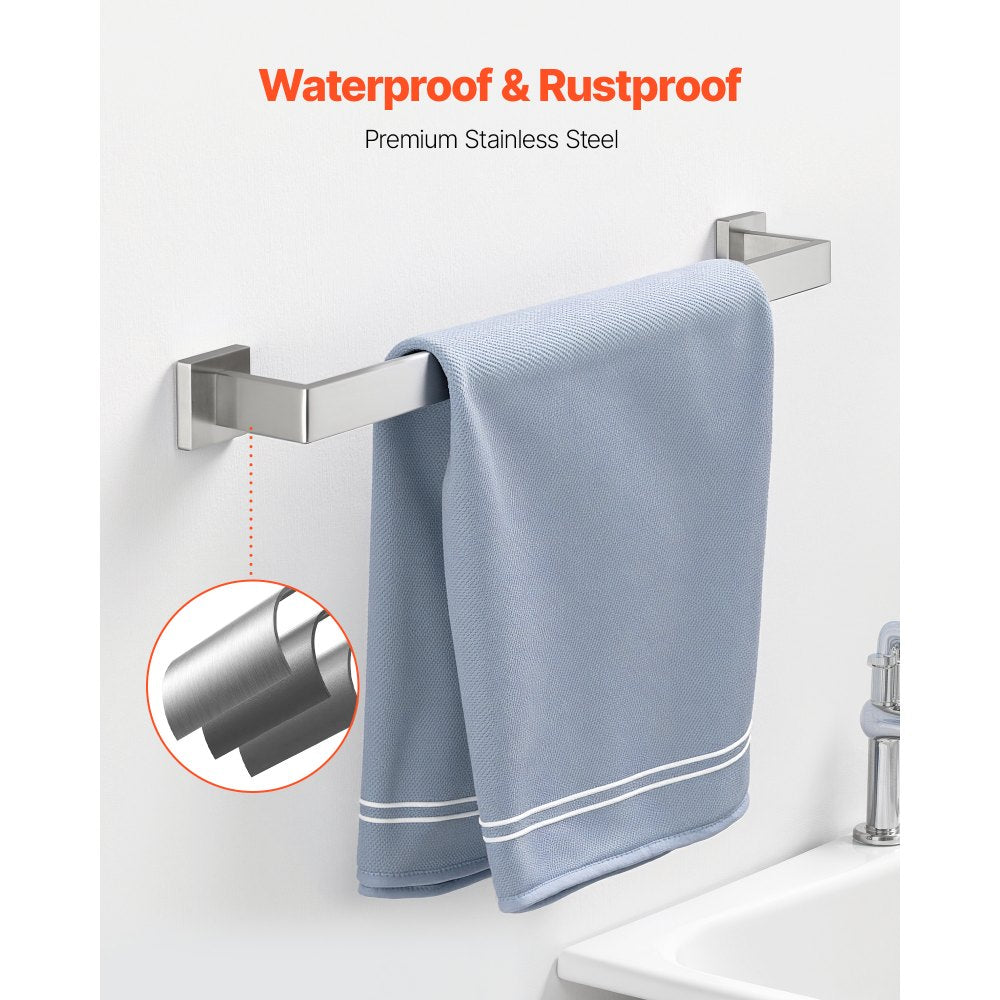 VEVOR Brushed Nickel Bathroom Hardware Set, 5 Pieces Bathroom Accessories Set, Stainless Steel 24 inch Towel Bar, Towel Rack, 2 Robe Towel Hooks, Toilet Paper Holder for Bath Room, Wall Mounted