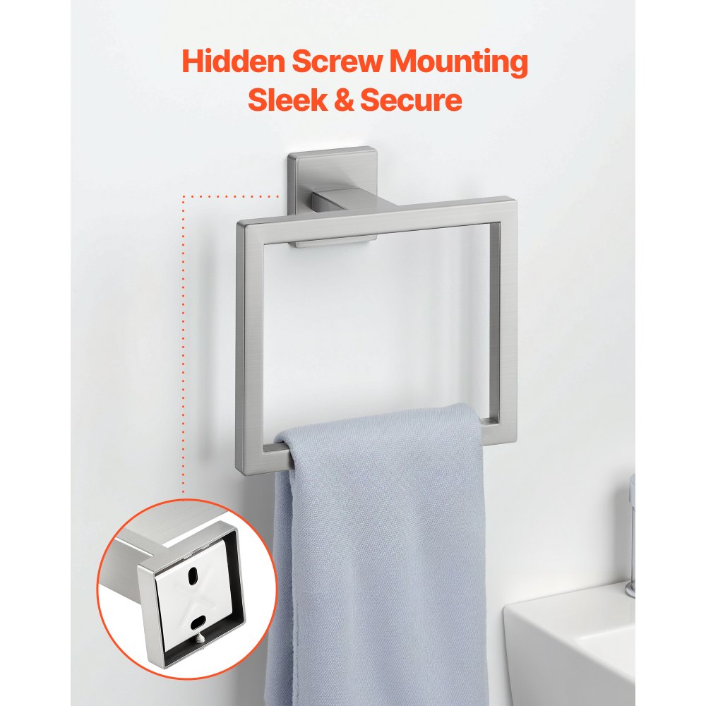VEVOR Brushed Nickel Bathroom Hardware Set, 5 Pieces Bathroom Accessories Set, Stainless Steel 24 inch Towel Bar, Towel Rack, 2 Robe Towel Hooks, Toilet Paper Holder for Bath Room, Wall Mounted