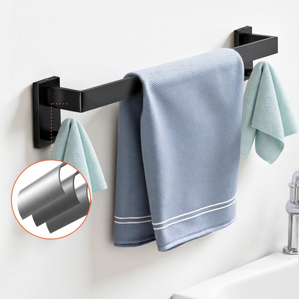 VEVOR Matte Black Bathroom Hardware Set, 10-Piece Bathroom Accessories Set, 2 Stainless Steel 24-in Towel Bars, 2 Towel Racks, 4 Robe Towel Hooks, 2 Toilet Paper Holders for Bath Room, Wall Mounted