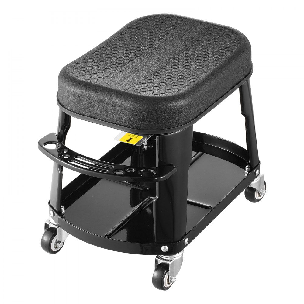 VEVOR Mechanic Stool, 300 lbs Capacity Garage Seat/Work Stool with Wheels, 360° Swivel Rolling Workshop Stool with Tool Tray and Screwdriver Rack, Heavy-Duty, for Garage, Shop & Auto Repair, Black