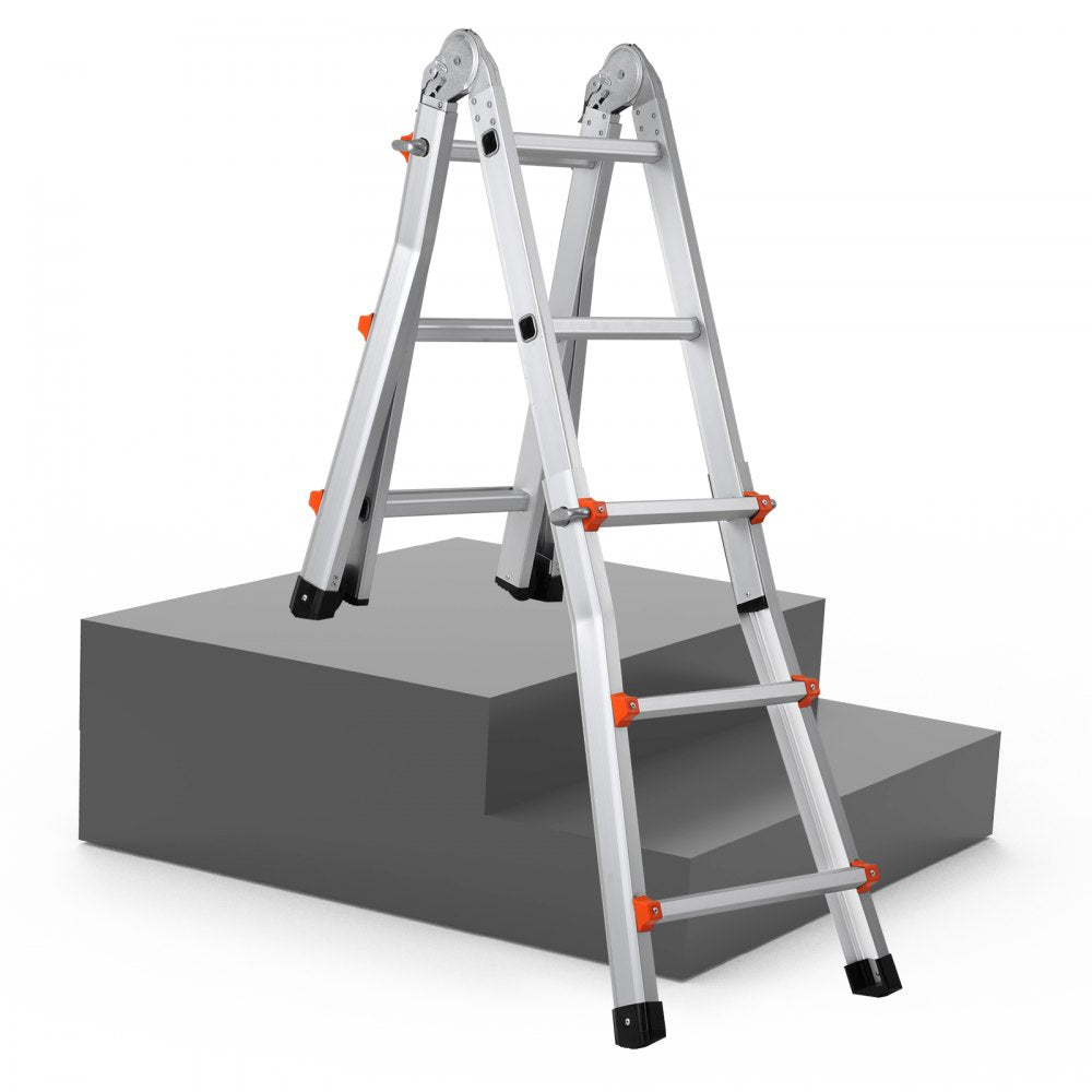 VEVOR Telescoping Ladder A Frame, 9.5 FT Compact Aluminum Extension Ladder, Multi-Function Portable Collapsible RV Ladder, Telescopic Ladder for Homework Stairs Indoor Outdoor Roof, 330lb Load