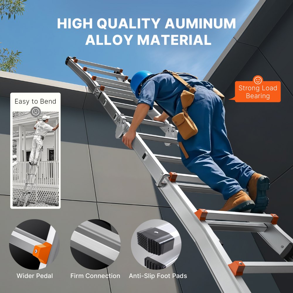 VEVOR Telescoping Ladder A Frame, 11 FT Compact Aluminum Extension Ladder, Multi-Function Portable Collapsible RV Ladder, Telescopic Ladder for Homework Stairs Indoor Outdoor Roof, 330lb Load