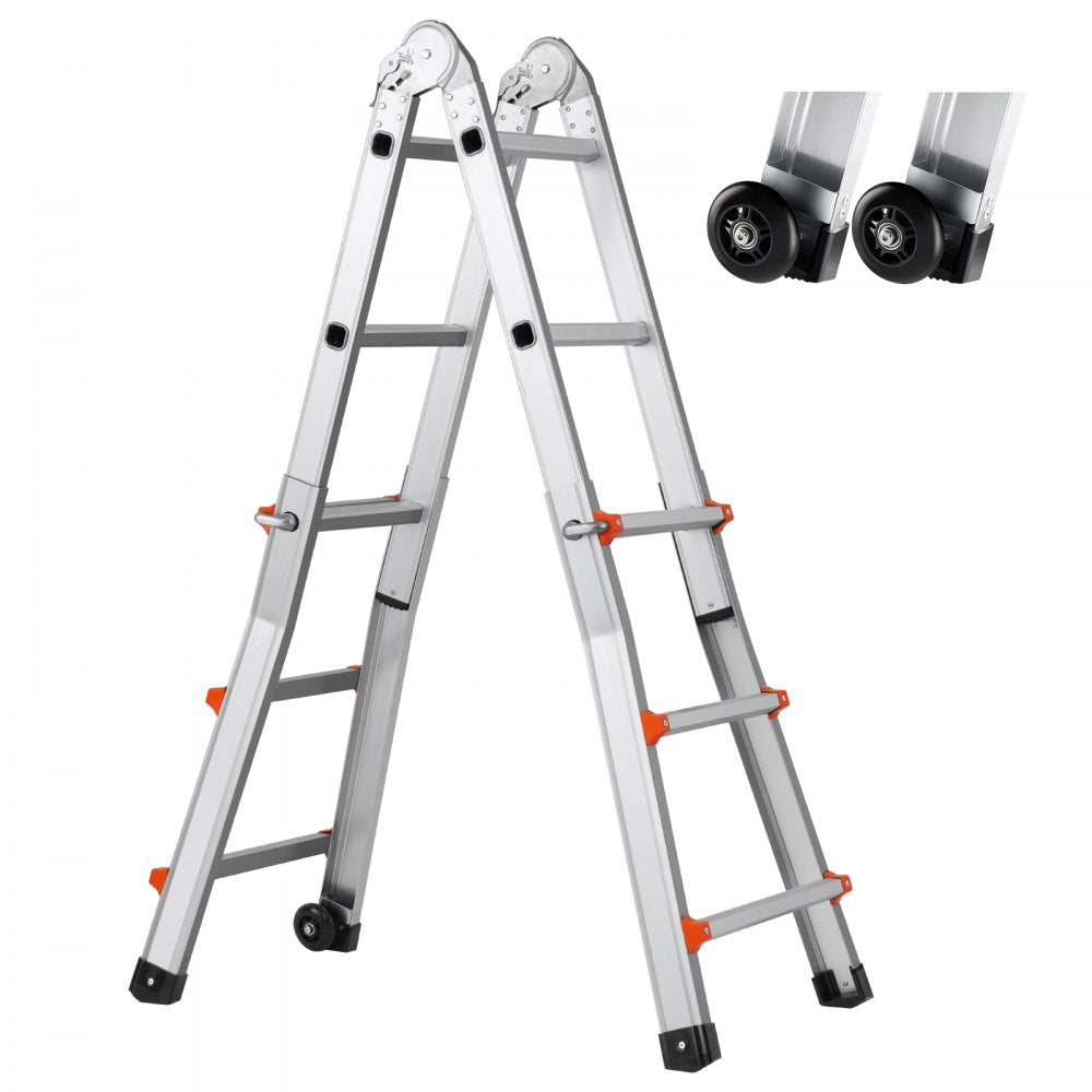 VEVOR Telescoping Ladder A Frame, 11 FT Compact Aluminum Extension Ladder, Multi-Function Portable Collapsible RV Ladder, Telescopic Ladder for Homework Stairs Indoor Outdoor Roof, 330lb Load