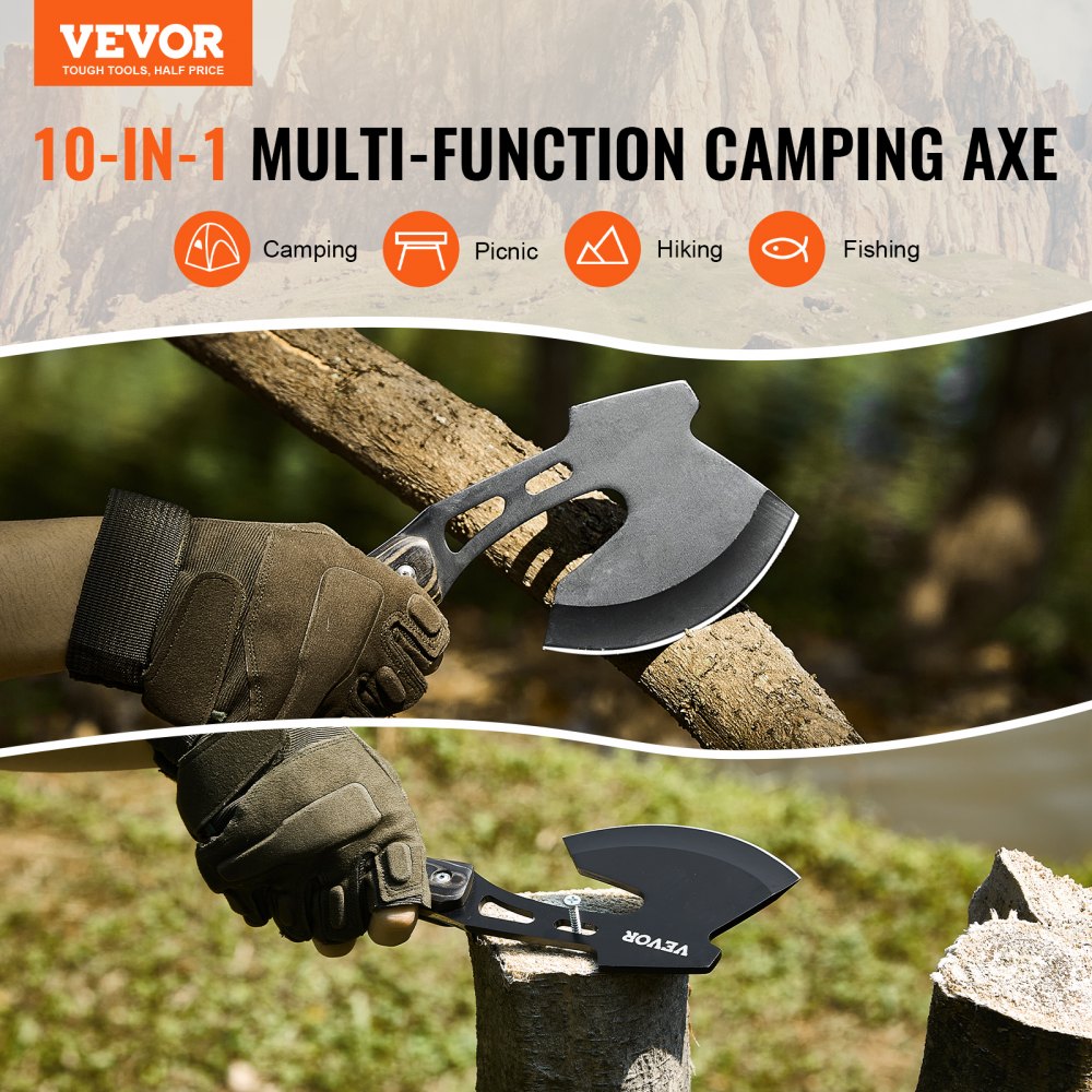 VEVOR Hunting Knife and Hatchet Axe Combo Set with Sheath, Fixed Blade Tactical Knife and Camping Axe, Stainless Steel Survival Knife and Camping Hatchet for Outdoor Survival Hunting Camping Adventure