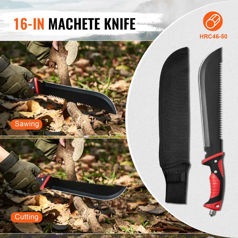 VEVOR Camping Hatchet and Machete Knife Set with Sheath, Hunting Knife, Flashlight, Paracord, 16 inch Machete, Stainless Steel Camping Axe Tool Set for Outdoor Survival Hunting Camping Adventure